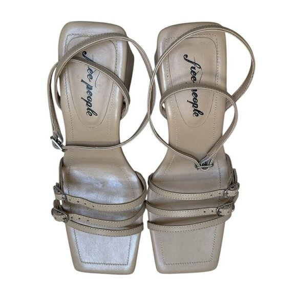 Free People Sz 39.5 Shoes Niki Wrap Strappy Block Heels Square Toe Beige Dune - Picture 7 of 12